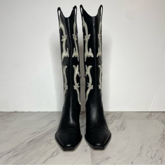 New! Dolce Vita Samare Black White Leather Tall Western Boot 5 - Picture 2 of 15